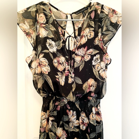 WHBM I White House Black Market Floral Chiffon Flutter Sleeves Maxi Dress - Picture 4 of 9